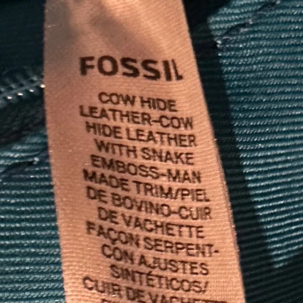 Fossil Hope Satchel Teal Blue Suede Snake Embossed Leather Tassel Handbag Bag